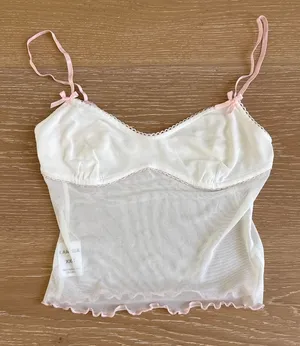 I.AM.GIA Sheer Mesh Cami Bows Size XXS in White Baby Pink thumbnail 1