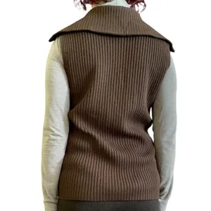 Saks Fifth Avenue Vtg Real Clothes Brown Suede Leather Merino Wool Sweater Vest thumbnail 2