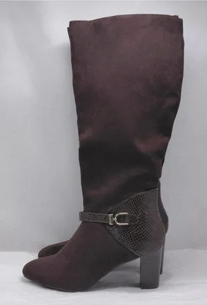 Karen Scott Sharonn Brown Knee High Boots 7.5M Faux Suede Chunky Block Heel thumbnail 1
