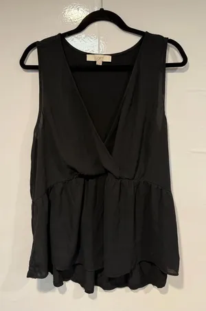 LOFT Black Sleeveless Surplice Peplum Top thumbnail 1