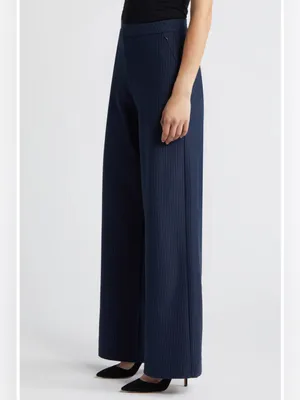 NEW Good American Stripe Ponte Knit Wide-Leg Trousers – Size 32 Plus Size thumbnail 16