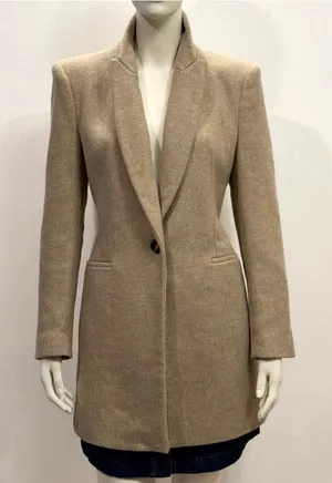 Zara Made in Spain Structured Longline Blazer Coat Beige Tan NWOT Size M thumbnail 1