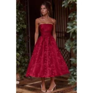 NWT Babyboo Saoirse Red Floral Jacquard Strapless Fit & Flare Midi Dress Size S thumbnail 8