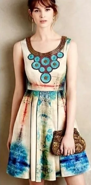 Anthropologie BHANUNI BY JYOTI‎ Villette Dress Fit N' Flare Beaded Embellished 2 thumbnail 1