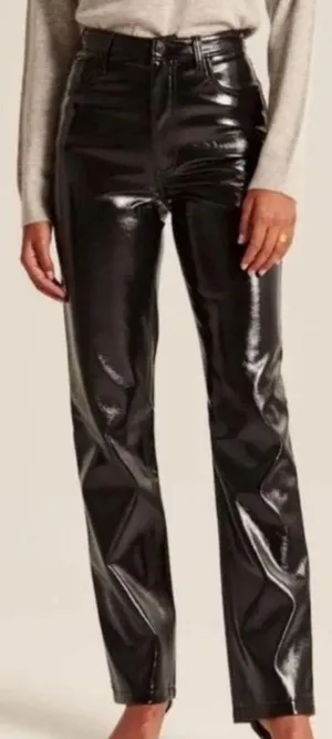 EUC Abercrombie & Fitch Faux Leather 90s Straight Ultra High Rise Pants Black 16 thumbnail 2
