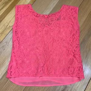 Express Blouse Womens Size Medium Pink Lace Overlay Sheer‎ Hem Tank Top Coral thumbnail 1