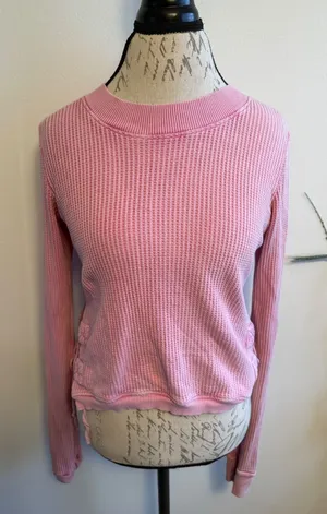 FP One Pink‎ Waffle Knit Long Sleeve Top with Side Ties Size S thumbnail 1