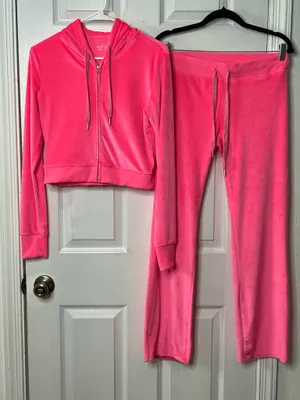 Aerie Velour Tracksuit Set Pink Y2K Lounge Pants Hoodie Coquette Barbiecore S thumbnail 2