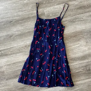 Y2k cherry fruit print mini dress navy blue summer sundress XS thumbnail 2