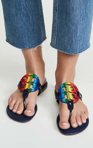 Tory Burch • Miller Sandal Rainbow / Royal Navy leather slide thong flip flop thumbnail 1