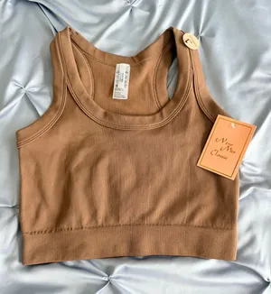 Brown Ribbed Crop Tank Top Size M thumbnail 1