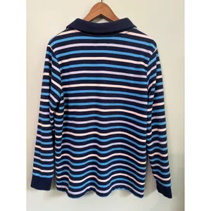 Lands End Serious Sweats Striped Quarter Zip Pullover Blue Multi XL 18 thumbnail 7