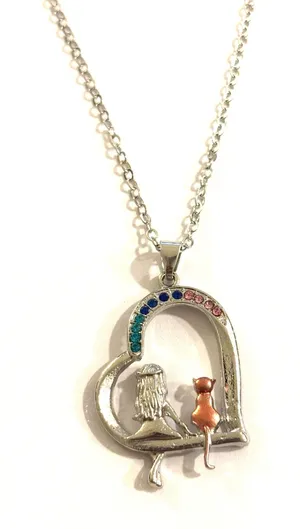 A girl and her cat charm necklace thumbnail 1