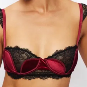 Frederick's of Hollywood Burgundy and Black Lace Satin Balconette Bra thumbnail 1