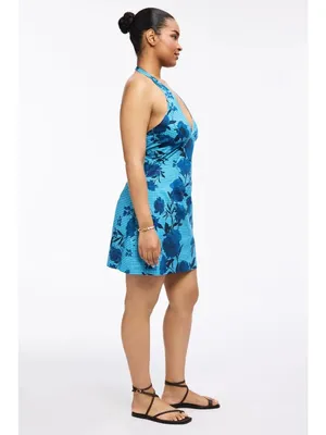 Jewel x Badgley Mischka Halter V-Neck Mini Dress in Blue 6 Womens Floral thumbnail 13