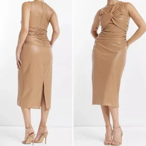 Express Body Contour Faux Leather Twist Front Midi Dress w/Built-In Shape Wear thumbnail 2