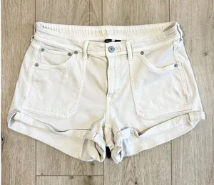 American Eagle Women 8 Cream Off-White Stretch Cuffed Denim Shorts High Rise thumbnail 1