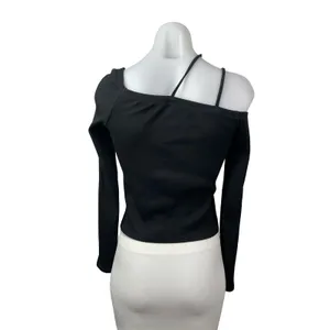 Oak + Fort Women's Black Ribbed Off Shoulder Long Sleeve Crop Tee T-Shirt Top XS thumbnail 4