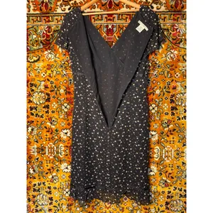 Vintage 100% Silk Black Cream Polka Dot Flutter Sleeve Midi Dress Size 8 thumbnail 7