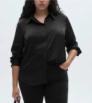 Mango viscose button down long sleeves shirt feather lightweight Black Sz 12 thumbnail 1