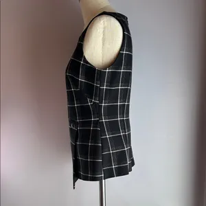 White House Black Market sleeveless black and white plaid asymmetrical hem top thumbnail 3