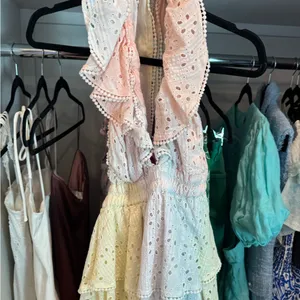 LoveShackFancy Pastel Pink, Purple, Blue, Yellow Eyelet mini dress thumbnail 7