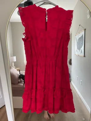 Women's Bright Red Ruffle Tiered Dress thumbnail 2