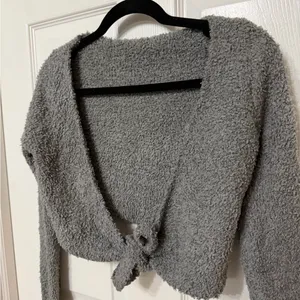 SKIMS Cozy knit Gray‎ cropped wrap top XXS / XS thumbnail 3