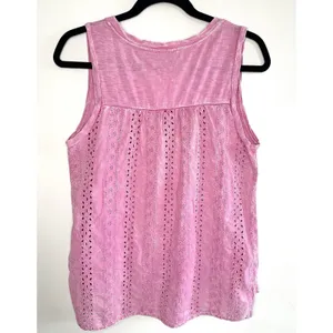 Eri + Ali Anthropologie Pink Eyelet Lace Back‎ Tank Top Small Cotton V-Neck Boho thumbnail 2