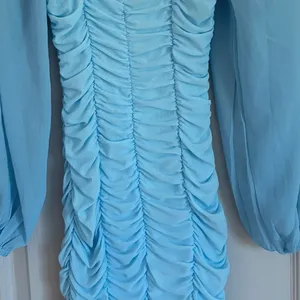 Hello Molly‎ Light Blue Ruched Mini Dress Square Neck Bishop Sleeve Size US 2 XS thumbnail 10