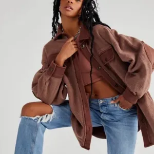 FREE PEOPLE Ruby Oversized Shirt Jacket in Rose Brown Cocoa/Mar - Size S NWT thumbnail 2