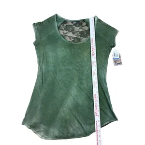 Wallflower Green Knit Top XL NWT Sheer‎ Mesh Back Short Sleeve Special Dye Boho thumbnail 3