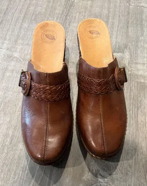Nurture Brown Leather Braided Buckle Clogs Mules Womens 9.5 Block Heel‎ Shoes thumbnail 1