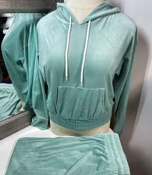 No Boundaries Juniors Velour Hoodie & Pants Set Green Casual Outfit XXL thumbnail 2