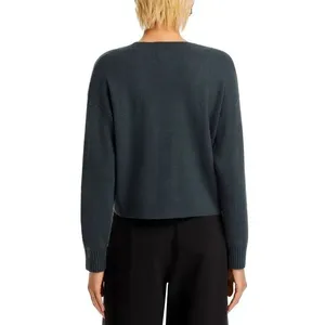 Aqua cashmere dark gray v-neck cardigan sweater long sleeve women's size large‎ thumbnail 3