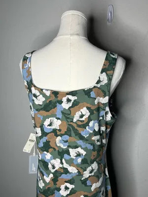 Daily Practice Anthropologie Green Floral Square Neck Midi Dress in Waypoint thumbnail 6