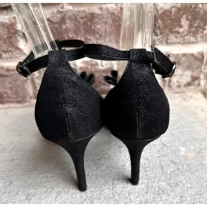 I Miller Black Stiletto High Heels 9M Black Bow Ankle Buckle Peep Toe Br… thumbnail 6