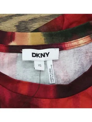 NWT DKNY Abstract-Print T-Shirt Logo P5EHXWNA June Brush Stroke Red Multi XS thumbnail 8