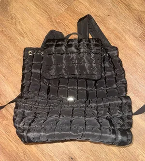 Quilted Black Nylon Women's Backpack Tote thumbnail 1