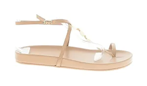 Anthropologie Beaded Strappy Sandals Size 10 Tan Ivory Ankle Strap Boho Flats thumbnail 1