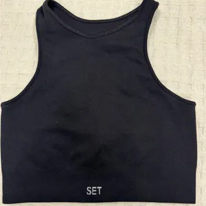 SET ACTIVE High-Neck Razor-Back Ribbed Tank in Onyx, Size M/L, Like New! thumbnail 3