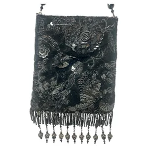 Todd Anthony Black Beaded Sequin Evening Bag‎ Vintage Flapper Purse thumbnail 3