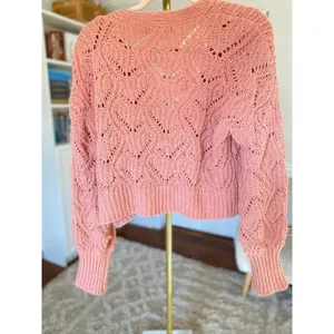 Arizona Jeans Chunky Knit Cropped Cardigan Cozy Cottagecore Orange Pink L thumbnail 3
