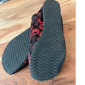 TUK 10 red black brocade Chinese slip-on shoes mule flats slipper Asian thumbnail 2