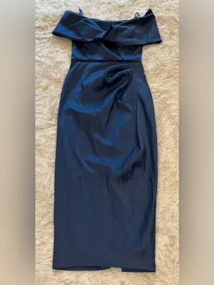 NEW Betsy & Adam Off the Shoulder Mikado Dark Slate Gown Sz 10 thumbnail 4