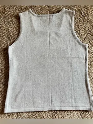 VNTG Petite Sophisticate Gray metallic Silver Sleeveless Knit Top beaded sequin thumbnail 5