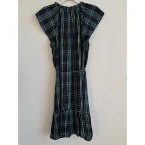 Loft Dress Women's 12 Blue Green Plaid‎ Shift Belted Short Sleeve Pleated Lined thumbnail 5
