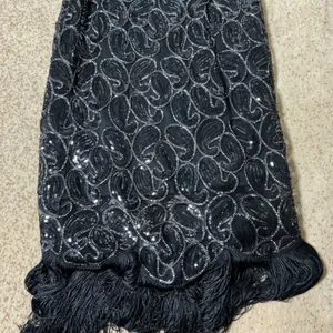 Flapper Gatsby Sequin Fringe Dress Womens XL Black Silver Paisley Glam thumbnail 9