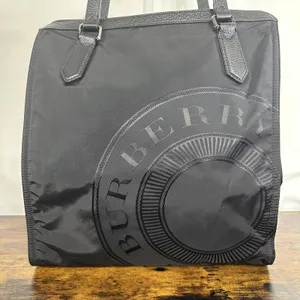 Burberry Tote Bag Womens Large Black Nylon Leather Logo Shoulder Zip Top Handle thumbnail 14