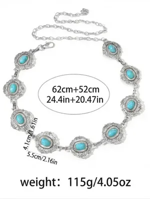 Turquoise Stone Waist Chain Belt - Boho Metal Link Design Fashion Accessories thumbnail 8